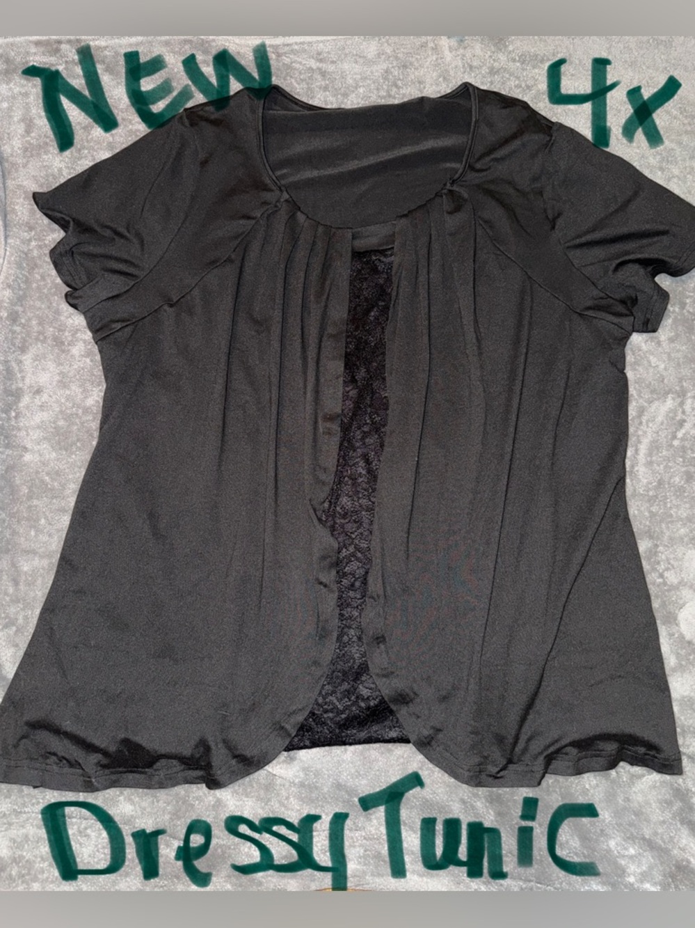 Black Lace-Inset Dressy Tunic Top